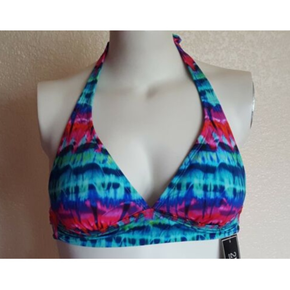 2Bamboo Halter Tie Dye Multicolor Print Bikini Swimsuit Top XS S M L XL XXL New